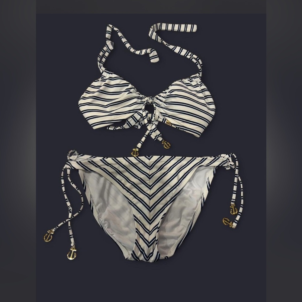 Striped Bikini with Gold Accents